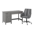 Bush Furniture Broadview 54inW Computer Desk With Mid-Back Leather Box Chair, Modern Gray, Standard Delivery
