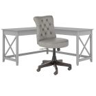 Bush Furniture Key West 60inW L-Shaped Desk With Mid-Back Tufted Office Chair, Cape Cod Gray, Standard Delivery