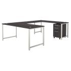 Bush Business Furniture 400 Series 72inW U-Shaped Desk With 3-Drawer Mobile File Cabinet, Storm Gray, Premium Installation