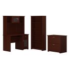 Bush Furniture Cabot 48inW Small Computer Desk With Hutch, Lateral File Cabinet And Bookcase, Harvest Cherry, Standard Delivery