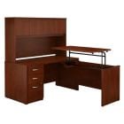 Bush Business Furniture Components Elite 60inW 3 Position Sit to Stand L Shaped Desk with Hutch and 3 Drawer File Cabinet, Hansen Cherry, Standard Delivery