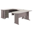 Bush Business Furniture Office Advantage U Shaped Corner Desk With Mobile File Cabinet, Pewter/White Spectrum, Premium Installation