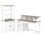 Bush Furniture Mayfield 54inW Computer Desk With Drawers, Desktop Organizer And 5-Shelf Bookcase, Pure White/Shiplap Gray, Standard Delivery