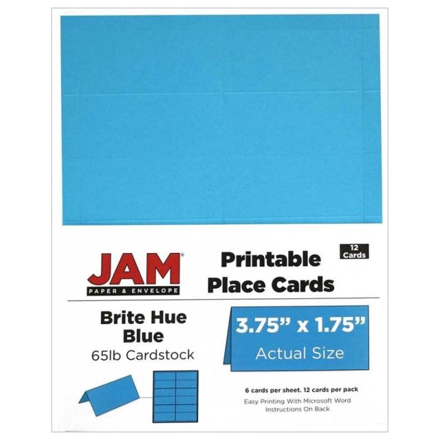JAM Paper  Printable Place Cards, 3 3/4in x 1 3/4in, Blue, Pack Of 12 (Min Order Qty 3) 2259420977