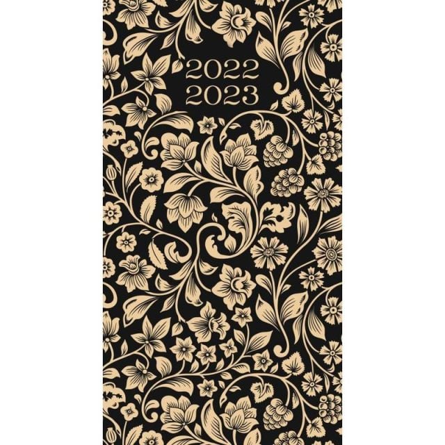 Willow Creek Press 2-Year Monthly Checkbook/Calendar, 3-1/2in x 6-1/2in, Black Floral, January 2022 To December 2023 (Min Order Qty 5)