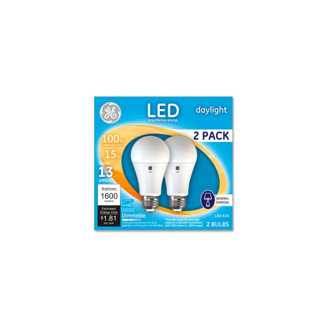 100W Led Bulbs, 15 W, A19, Daylight, 2/Pack 93127672