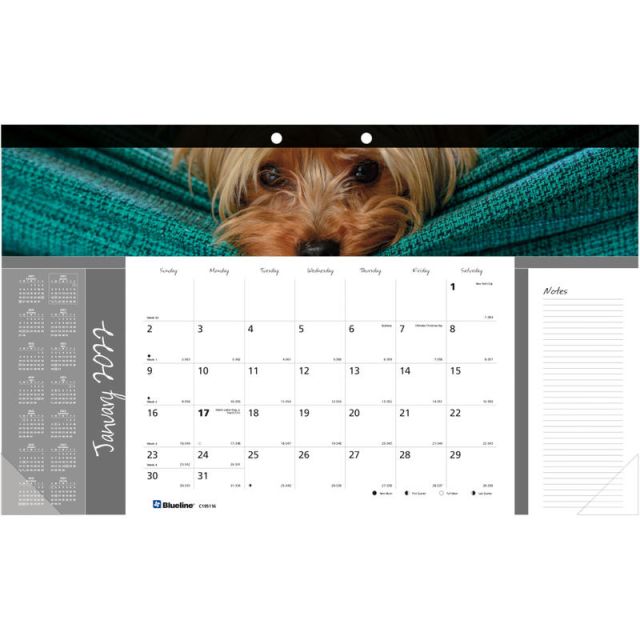 Blueline Monthly Desk Calendar, 17-3/4in x 10-7/8in, Mans Best Friend, January To December 2022, C195116 (Min Order Qty 5)