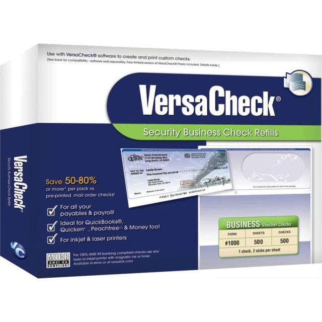 VersaCheck Security Form #1000 Business Check Refills, Blue Prestige, 500 Sheets, Disc