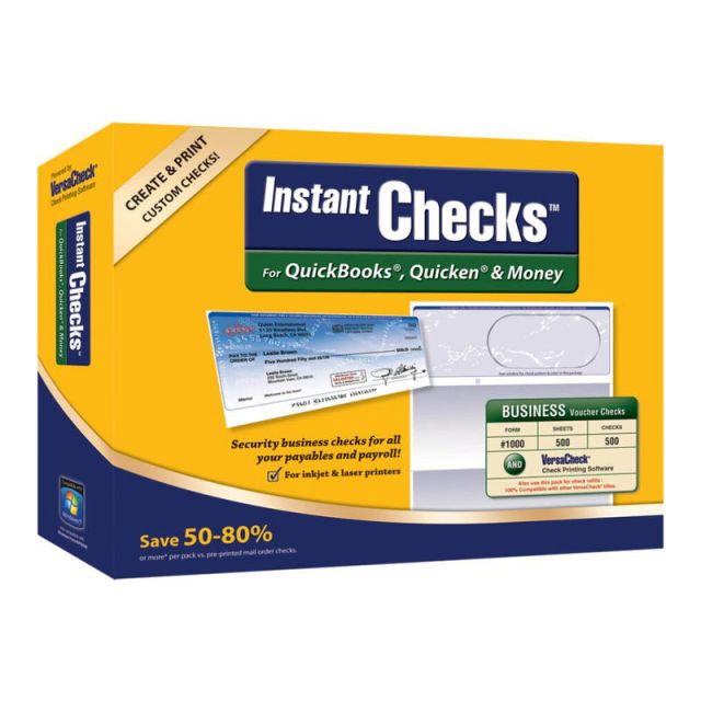 VersaCheck InstantChecks Form #1000 For QuickBooks, Quicken & Money, Blue Prestige, 500 Sheets, Disc