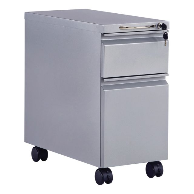 Safco Mini 22inD Vertical 2-Drawer Mobile Pedestal File Cabinet, Metal, Gray