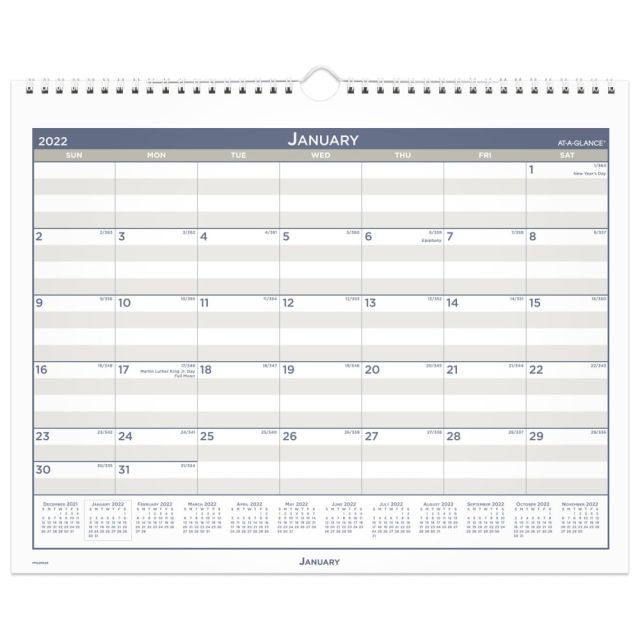 AT-A-GLANCE Multi-Schedule Monthly Wall Calendar, 15in x 12in, Navy, January To December 2022, PM22MS28 (Min Order Qty 2) PM22MS2822