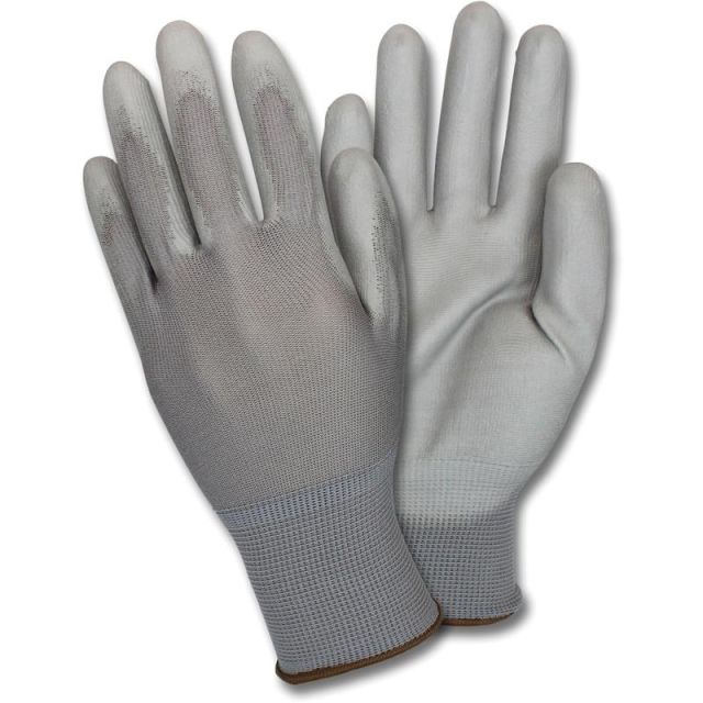 Safety Zone Gray Coated Knit Gloves - Abrasion, Hand Protection - Polyurethane Coating - Large Size - Nylon - Gray - Finger Protection, Flexible, Comfortable, Breathable, Knitted - For Industrial - 72 / Carton