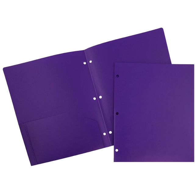 JAM Paper 3-Hole-Punched 2-Pocket Plastic Presentation Folders, 9in x 12in, Purple, Pack Of 6 (Min Order Qty 2)