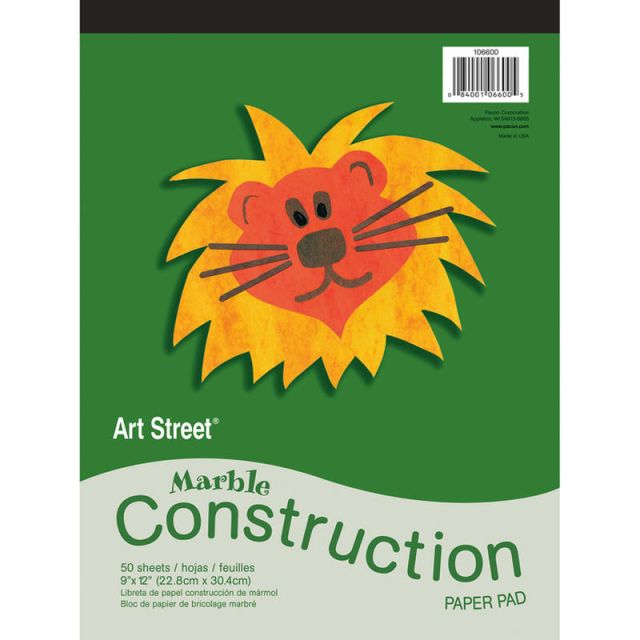 Art Street Construction Paper, 9in x 12in, 100% Recycled, Marble Assorted, Pad Of 50 Sheets (Min Order Qty 6)