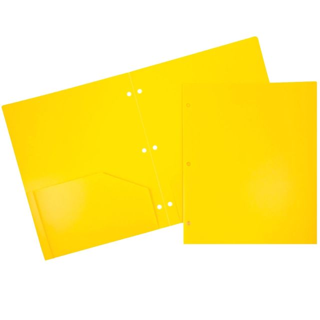 JAM Paper 3-Hole-Punched 2-Pocket Presentation Folders, 9in x 12in, Yellow, Pack Of 6 (Min Order Qty 2) 383HHPYEB