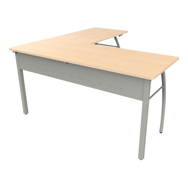 Linea Italia, Inc L-Shaped Corner Desk, 60inW, Oatmeal/Gray