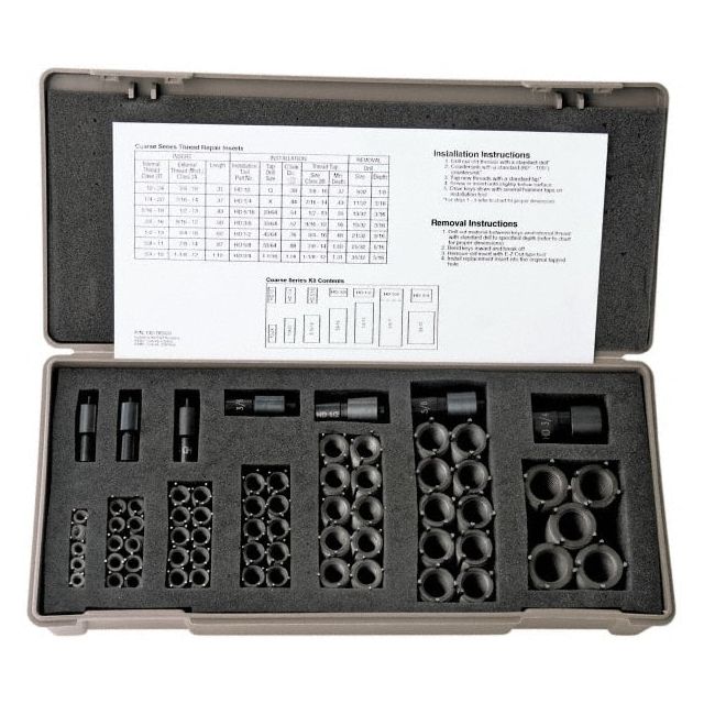 77 Inserts, 1/4-20, 5/16-18, 3/8-16, 7/16-14, 1/2-13, 9/16-12, 5/8-11, 3/4-10, 7/8-9, 1-8 UNC Stainless Steel Keylocking Insert Thread Repair Kit MPN:215-064966