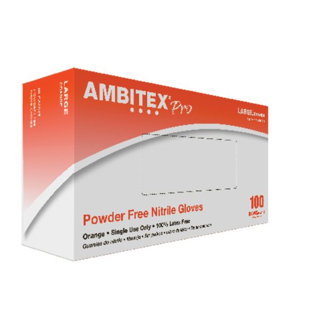 Ambitex High-Visibility Nitrile Gloves, Large, Orange, Box Of 100 (Min Order Qty 5)