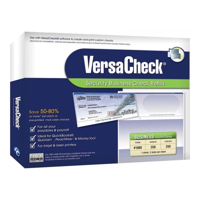 VersaCheck Security Form #1000 Business Check Refills, Blue Graduated, 250 Sheets, Disc