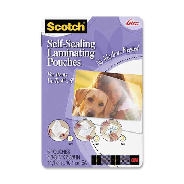 3M Self-Sealing Photo Laminating Sheets, 4in x 6in, Pack of 5 (Min Order Qty 4) PL900G