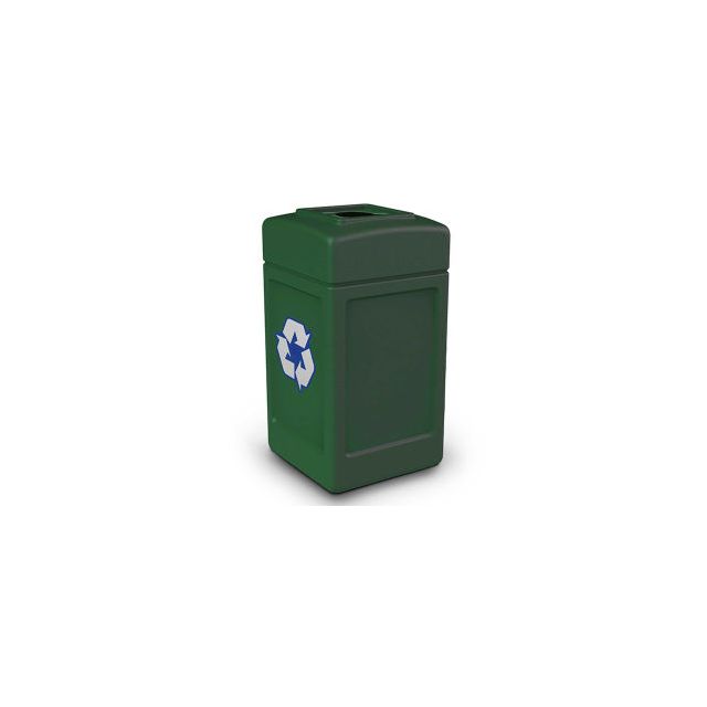 PolyTec™ Recycling Can w/Square Open Top, 42 Gallon, Forest Green