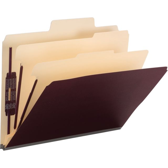 Smead SuperTab 2/5 Tab Cut Letter Recycled Classification Folder - 8 1/2in x 11in - 2in Expansion - 2S Fastener - Right of Center Tab Position - 2 Divider(s) - Linen - Maroon - 10 / Box 14013