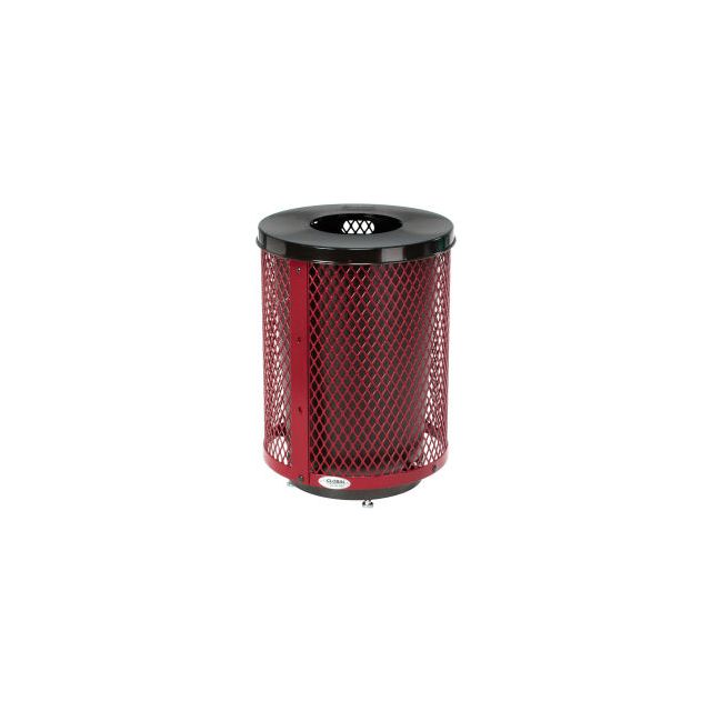 GoVets™ Outdoor Diamond Steel Trash Can With Flat Lid & Base, 36 Gallon, Red 924RDD261