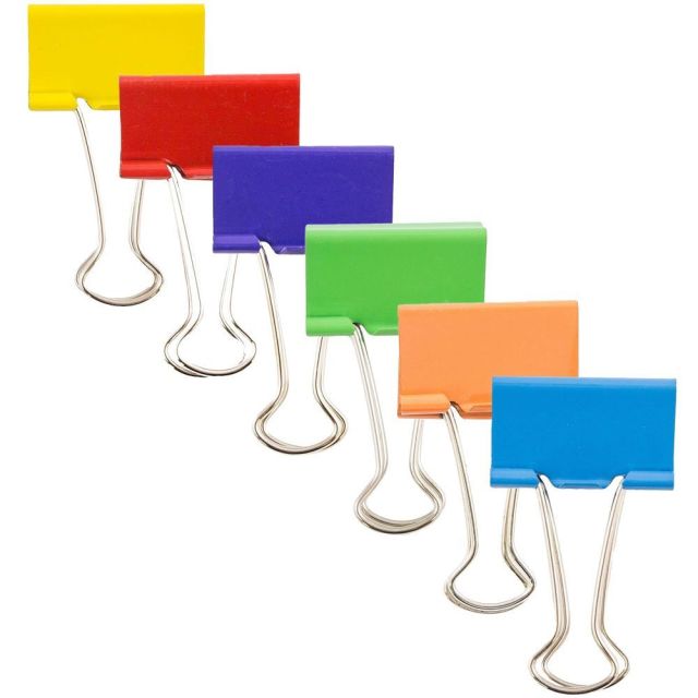 JAM Paper Designer Binder Clips, Large, 1in Capacity, Assorted Colors, Pack Of 6 Clips 340BCRGBYOP