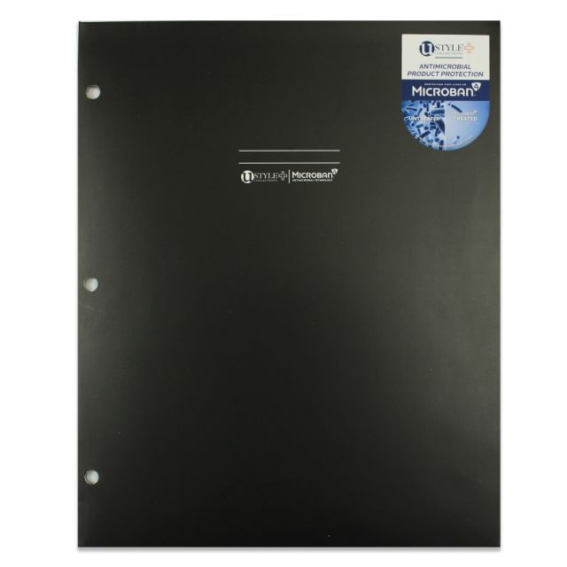U Style 2-Pocket Paper Folder With Microban Antimicrobial Protection, 9-9/16in x 11-11/16in, Black (Min Order Qty 13) 9024