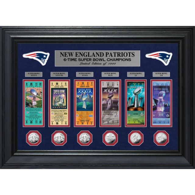 New England Patriots 6-Time Super Bowl Champions Deluxe Silver Coin & Ticket Collection NEPSB6TICK