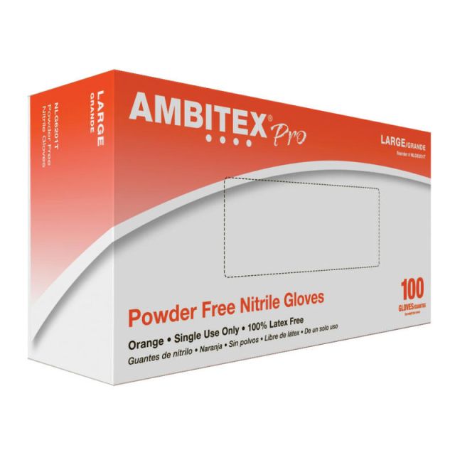 Ambitex High-Visibility Nitrile Gloves, Small, Orange, Box Of 100 (Min Order Qty 5)
