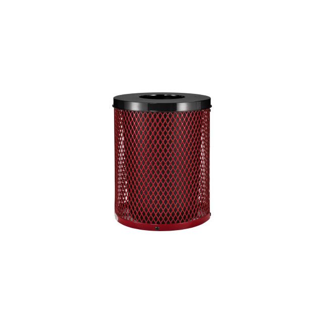 GoVets™ Outdoor Diamond Steel Trash Can With Flat Lid, 36 Gallon, Red 924RD261