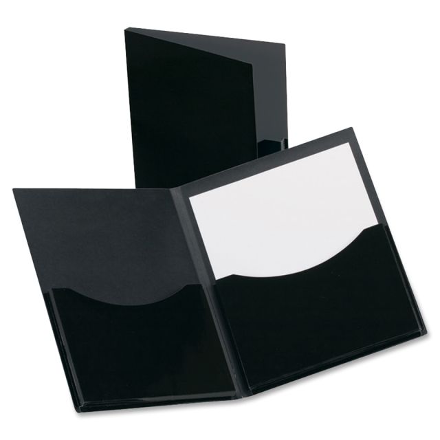 Oxford Laminated Double Stuff Twin-Pocket Folders, 8 1/2in x 11in, Black, Pack Of 20 54406