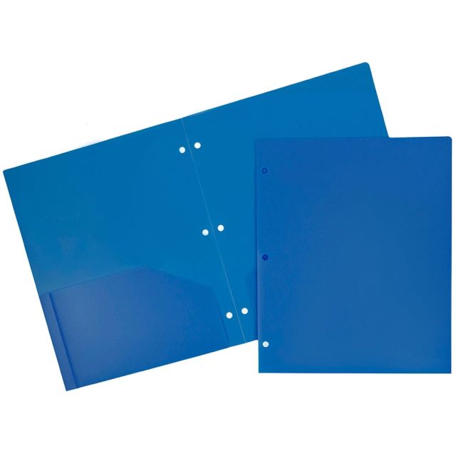 JAM Paper 3-Hole-Punched 2-Pocket Plastic Presentation Folders, 9in x 12in, Blue, Pack Of 6 (Min Order Qty 2) 383HPBBUB