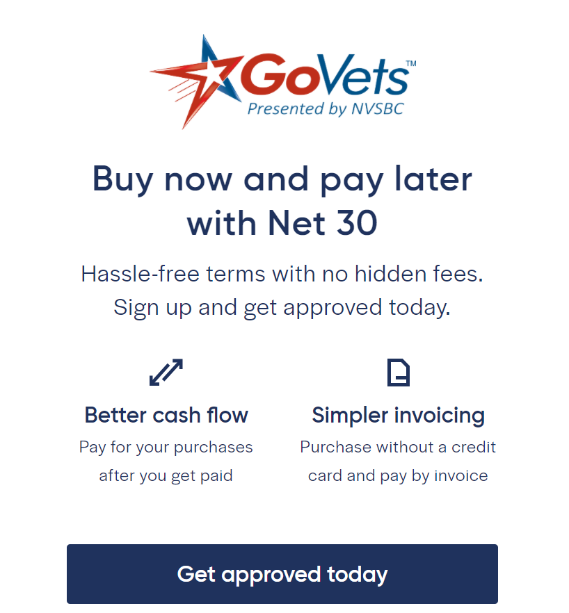 Apply for Net 30 - 50K Credit Line on GoVets