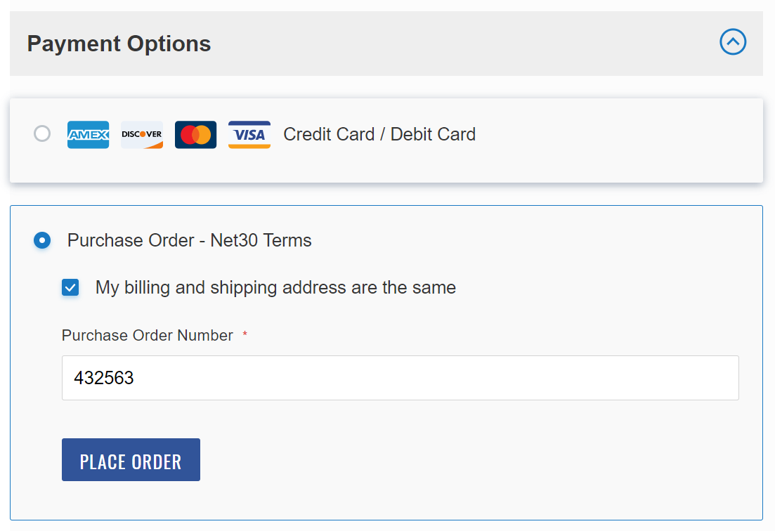 Select Purchase Order - Net 30 on Checkout